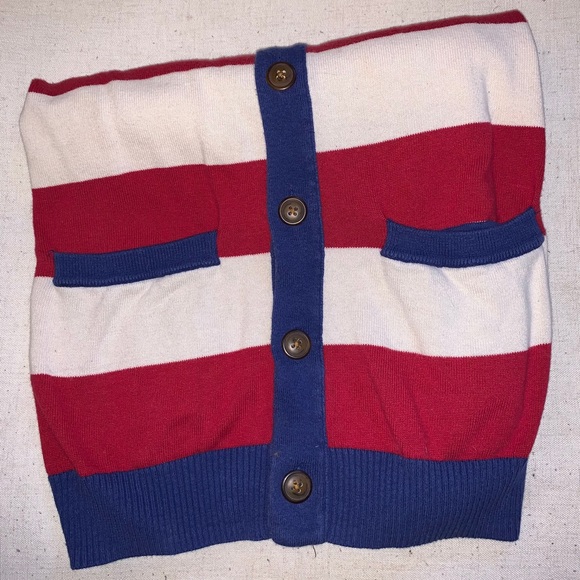 Red, white, blue button up v-neck cardigan. - Picture 3 of 3